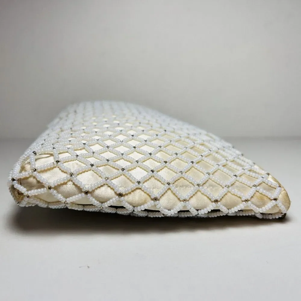 Vintage Richere‎ Clutch White Ivory Seed Beaded Evening Bag Purse Bridal